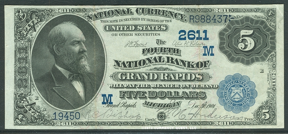 Grand Rapids, MI, Ch.#2611, 1882 Value Back $5, Fr.574, XF